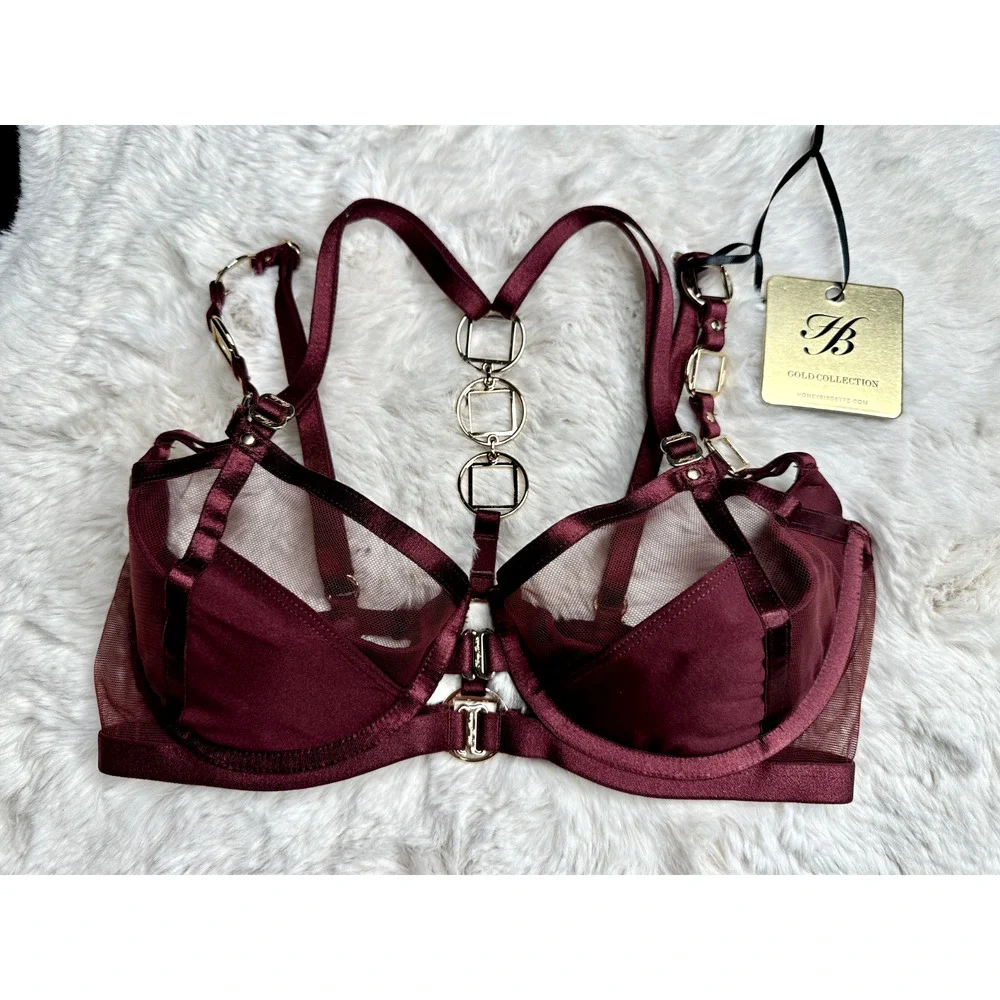 Honey Birdette JOWAL❤️ Deep Red & Gold Bra 32 DDD